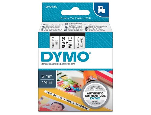 Fita dymo d1 preto-branco 6 mm x 7 mt , Dymo , 94078 , 5411313436137